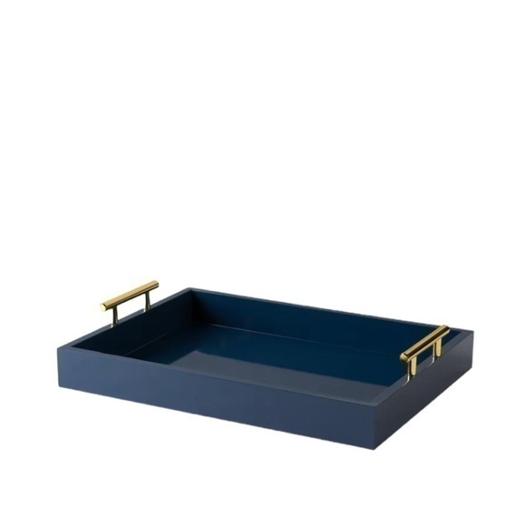Navy Blue & Gold Lacquered Decorative Rectangle Tray‎ - Picture 1 of 9